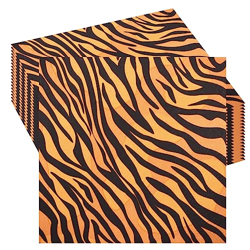 20 Stück Dschungel Safari Tierdruck Servietten 33 cm*33 cm Tiger Abendessen Papierservietten für Babyparty Textur Geschirr Abendessen Serviette für Dschungel Safari Geburtstag Party Dekorationen von POPOYU