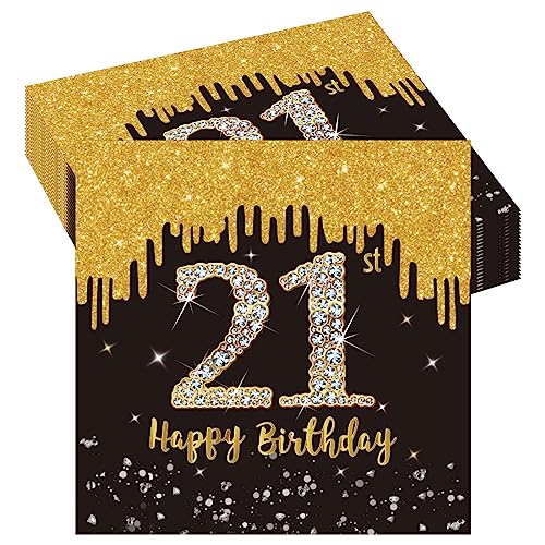 20 Stück Geburtstag 21 Servietten,21er Geburtstag Papierservietten,Happy Birthday Schwarz Gold Papier Party Servietten Tischdeko für 21. Geburtstag.Mann Frau Happy Birthday.Servietten Decorations von POPOYU