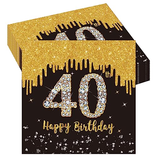 20 Stück Geburtstag 40 Servietten,40er Geburtstag. Papierservietten,Happy Birthday Schwarz Gold Papier Party Servietten Tischdeko für 40. Geburtstag.Mann Frau Happy Birthday Servietten Decorations von POPOYU