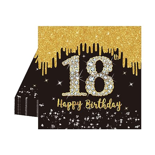 20 Stück Schwarz und Gold Papier Party Servietten Tischdeko 18. Geburtstagsdeko Servietten Hochwertige Papierservietten für Mann Frau Geburtstag Party Deko Partyzubehör zum Thema Schwarz Gold von POPOYU