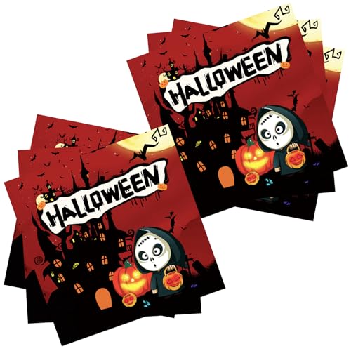 Halloween Servietten, 20Stk Halloween Kürbis Fledermaus Burg Servietten 33cm x 33cm Papierservietten für Mann Frau Mädchen Junge 20PCS Tissue Halloween Party Tableware Set 16 Guests, von POPOYU