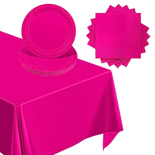 37 Stück Rosenrot Partygeschirr-Set Rosenrot Wasserdichte Tischdecke,Pappteller,17,8 cm,Servietten,Geschirr Dekorationen Gastgeschenke für Männer und Frauen Geburtstag Hochzeit Partyzubehör von POPOYU