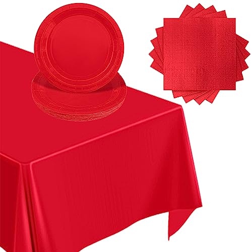 37 Stück Rot Farbe Partygeschirr-Set Rot Farbe Wasserdichte Tischdecke,Pappteller,17,8 cm,Servietten,Geschirr Dekorationen Gastgeschenke für Männer und Frauen Geburtstag Hochzeit Partyzubehör von POPOYU