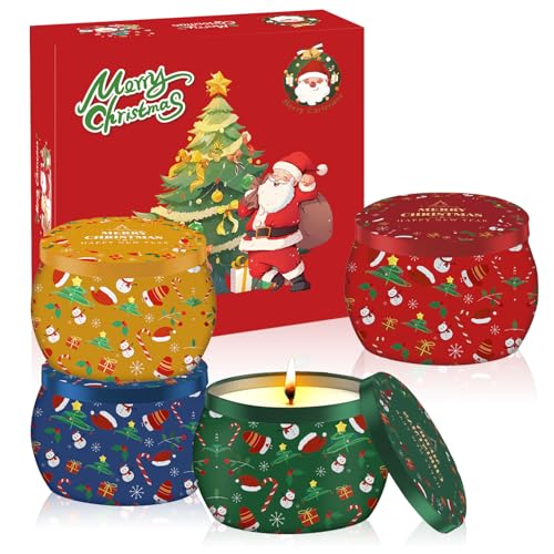 4 Stück Weihnachten Duftkerzen Geschenk Set,100% Natürliches Sojawachs Aromatherapie Kerzen für Stressabbau Entspannung des Körpers,18 Stunden Brenndauer Tragbare Reisekerzen für Weihnachten 4 Stück Weihnachten Duftkerzen Geschenk Set,100% Natürliches Sojawachs Aromatherapie Kerzen für Stressabbau Entspannung des Körpers,18 Stunden Brenndauer Tragbare Reisekerzen für Weihnachten von POPOYU