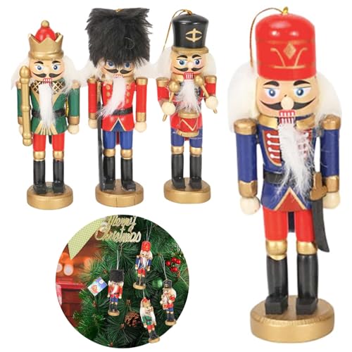 4 Stück Weihnachts Nussknacker Soldat Holzanhänger Mini Nussknacker Hängen Ornament Weihnachtsbaumschmuck,Weihnachten Ornament Deko Holzanhänger für Window Fireplace Garden Weihnachtsfeierdekoration von POPOYU