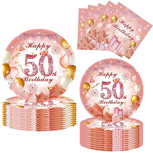 52 Stück Partygeschirr 50. Geburtstag Dekoration Roségold,Pappteller Servietten 50.Geburtstag,Deko 50 Geburtstag Roségold Mit Teller Servietten für Sie Mädchen Frauen 50 Geburtstag Party Dekorationen von POPOYU