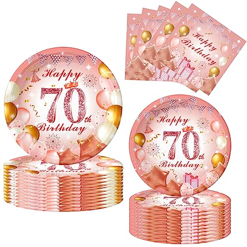 52 Stück Partygeschirr 70. Geburtstag Dekoration Roségold,Pappteller Servietten 70.Geburtstag,Deko 70 Geburtstag Roségold Mit Teller Servietten für Sie Mädchen Frauen 70 Geburtstag Party Dekorationen von POPOYU