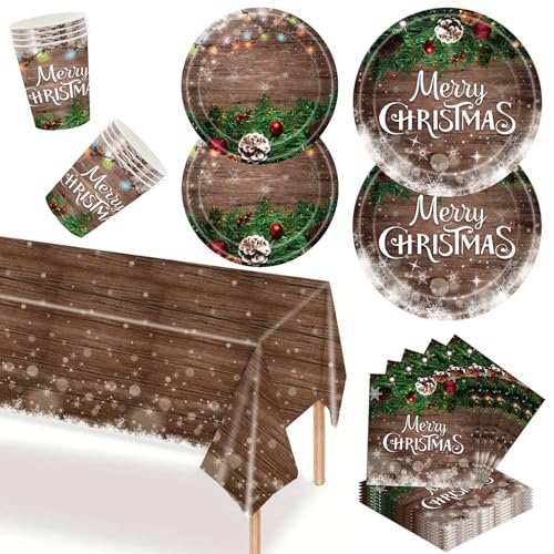 69PCS Weihnachten Papiergeschirr Set Party Weihnachts Party Geschirr Set für 16 Gäste, Weihnachtstischdecke Party Einweg-Tischdecken, Blaue Tischdecken von POPOYU