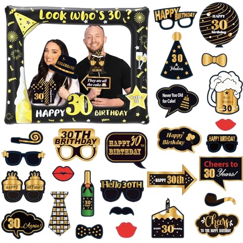 POPOYU 30th Foto Requisiten zum 30. Geburtstag,33 Stück Foto Requisiten und Aufblasbarer Rahmen,Fotobox Accessoires Geburtstag für 30 Geburtstag Männer Frauen Deko,Fotorahmen Party Photo Booth Props POPOYU 30th Foto Requisiten zum 30. Geburtstag,33 Stück Foto Requisiten und Aufblasbarer Rahmen,Fotobox Accessoires Geburtstag für 30 Geburtstag Männer Frauen Deko,Fotorahmen Party Photo Booth Props von POPOYU