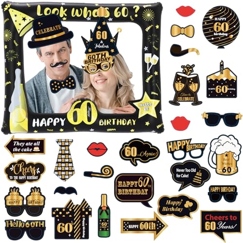 POPOYU 60th Foto Requisiten zum 60. Geburtstag,33 Stück Foto Requisiten und Aufblasbarer Rahmen,Fotobox Accessoires Geburtstag für 60 Geburtstag Männer Frauen Deko,Fotorahmen Party Photo Booth Props POPOYU 60th Foto Requisiten zum 60. Geburtstag,33 Stück Foto Requisiten und Aufblasbarer Rahmen,Fotobox Accessoires Geburtstag für 60 Geburtstag Männer Frauen Deko,Fotorahmen Party Photo Booth Props von POPOYU