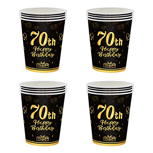 16 Stücke Pappbecher 70. Geburtstag,Einwegbecher Geburtstag,Schwarz und Gold Papierbecher 235ml,Papptrinkbecher für Party Geburtstag,Happy 70th Birthday Trinkbecher Papier Set für 70. Geburtstag Party von POPOYU