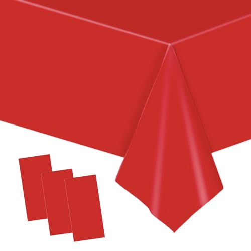 3 Stück Tischdecke Rot Einweg,137 * 274cm Papiertischdecke Rot Tischtuch Tischdecke Rot Papier,wasserdichte Tischdecke Rot Tischdecken für Party,Picknick,Geburtstags,Hochzeit,Weihnachten von POPOYU