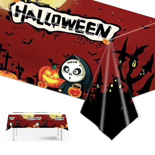 Halloween Tischdecke 137 x 274CM Halloween Deko Tischläufer Party Tischdecke Rechteckig Wasserdicht Tischdecke Kinder Halloween Geschirrset,Kunststoff Tischdecke für Halloween Partyzubehör Dekoration von POPOYU