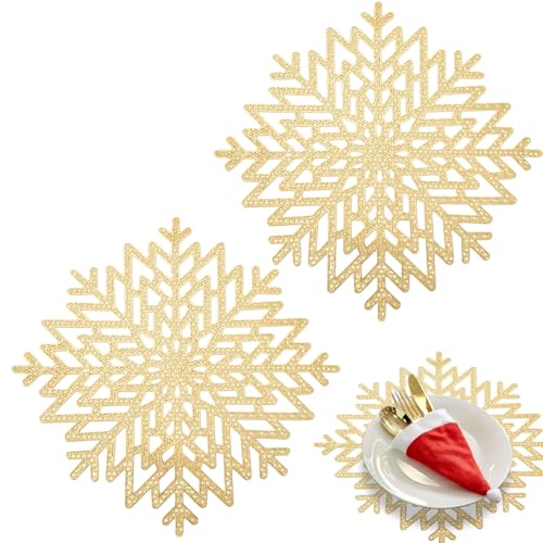 POPOYU 2er Set Platzdeckchen Gold Tischset PVC Ausgehöhlte Platzset Metallische Schneeflocke Tischsets, Waschbar Hitzebeständig Rutschfester Platz-Mattenc für Weihnachten Hochzeit Party POPOYU 2er Set Platzdeckchen Gold Tischset PVC Ausgehöhlte Platzset Metallische Schneeflocke Tischsets, Waschbar Hitzebeständig Rutschfester Platz-Mattenc für Weihnachten Hochzeit Party von POPOYU