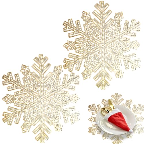 POPOYU 2er Set Platzdeckchen Gold Tischset PVC Ausgehöhlte Platzset Metallische Schneeflocke Tischsets, Waschbar Hitzebeständig Rutschfester Platz-Mattenc für Weihnachten Hochzeit Party POPOYU 2er Set Platzdeckchen Gold Tischset PVC Ausgehöhlte Platzset Metallische Schneeflocke Tischsets, Waschbar Hitzebeständig Rutschfester Platz-Mattenc für Weihnachten Hochzeit Party von POPOYU