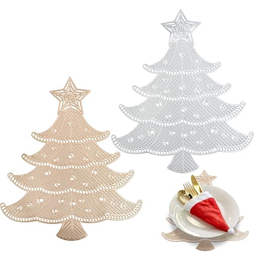 POPOYU 2er Set Platzdeckchen Gold und Silber Tischset PVC Ausgehöhlte Platzset Metallische Weihnachtsbaum Tischsets, Waschbar Hitzebeständig Rutschfester Platz-Mattenc für Weihnachten Hochzeit Party POPOYU 2er Set Platzdeckchen Gold und Silber Tischset PVC Ausgehöhlte Platzset Metallische Weihnachtsbaum Tischsets, Waschbar Hitzebeständig Rutschfester Platz-Mattenc für Weihnachten Hochzeit Party von POPOYU