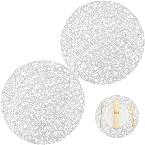 POPOYU 2er Set Platzdeckchen Silber Tischset PVC Ausgehöhlte Platzset Metallische Runde Tischsets, Waschbar Hitzebeständig Rutschfester Platz-Mattenc für Weihnachten Hochzeit Party POPOYU 2er Set Platzdeckchen Silber Tischset PVC Ausgehöhlte Platzset Metallische Runde Tischsets, Waschbar Hitzebeständig Rutschfester Platz-Mattenc für Weihnachten Hochzeit Party von POPOYU