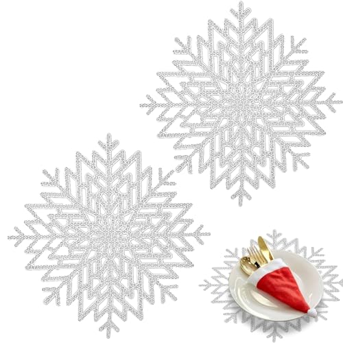 POPOYU 2er Set Platzdeckchen Silber Tischset PVC Ausgehöhlte Platzset Metallische Schneeflocke Tischsets, Waschbar Hitzebeständig Rutschfester Platz-Mattenc für Weihnachten Hochzeit Party POPOYU 2er Set Platzdeckchen Silber Tischset PVC Ausgehöhlte Platzset Metallische Schneeflocke Tischsets, Waschbar Hitzebeständig Rutschfester Platz-Mattenc für Weihnachten Hochzeit Party von POPOYU