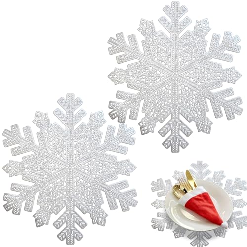 POPOYU 2er Set Platzdeckchen Silber Tischset PVC Ausgehöhlte Platzset Metallische Schneeflocke Tischsets, Waschbar Hitzebeständig Rutschfester Platz-Mattenc für Weihnachten Hochzeit Party POPOYU 2er Set Platzdeckchen Silber Tischset PVC Ausgehöhlte Platzset Metallische Schneeflocke Tischsets, Waschbar Hitzebeständig Rutschfester Platz-Mattenc für Weihnachten Hochzeit Party von POPOYU