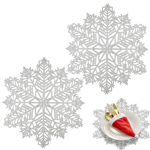 POPOYU 2er Set Platzdeckchen Silber Tischset PVC Ausgehöhlte Platzset Metallische Schneeflocke Tischsets, Waschbar Hitzebeständig Rutschfester Platz-Mattenc für Weihnachten Hochzeit Party POPOYU 2er Set Platzdeckchen Silber Tischset PVC Ausgehöhlte Platzset Metallische Schneeflocke Tischsets, Waschbar Hitzebeständig Rutschfester Platz-Mattenc für Weihnachten Hochzeit Party von POPOYU