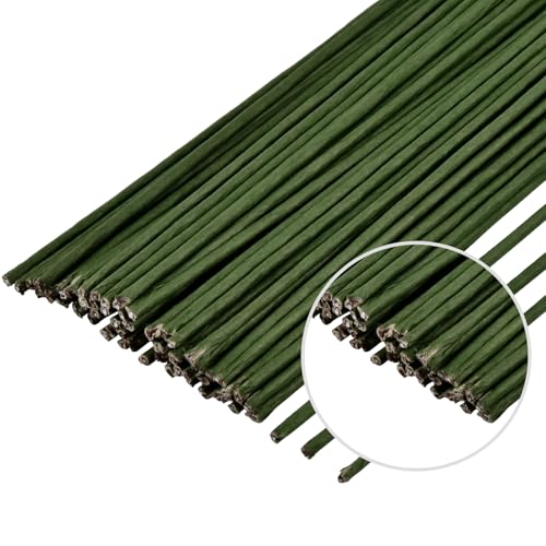 POPOYU 50 Stück Floristendraht 40 cm,1mm Blumendraht Schwarzgrün,Blumendraht zum Basteln,Blumen Draht,DünnesBlumendraht Floristikdraht Papierummantelt für Künstliche Blumen Hochzeit Bouquet Dekor von POPOYU