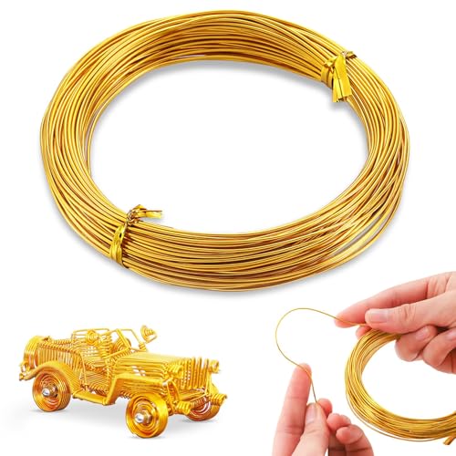 POPOYU Aluminiumdraht 1mm Gold,50M Draht zumBasteln 1mm Gold,Golddraht zum Basteln,Schmuck Draht,Aludraht Basteln,Basteldraht für Schmuck Machen Lieferungen und Crafting von POPOYU
