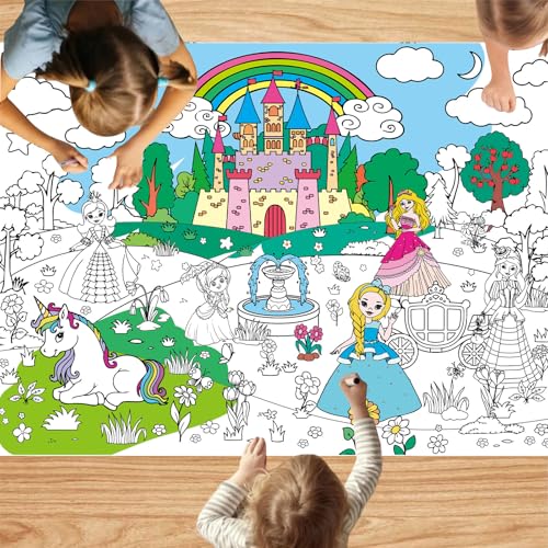 POPOYU Ausmaltischdecke Prinzessin,Tischdecke zum Ausmalen Kinder,Einhorn Poster zum Ausmalen Kinder,Meerjungfrau Ausmalen Poster,Papier Prinzessin Bemalbare Tischdecke für Mädchengeburtstag Deko von POPOYU
