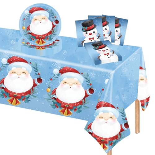 POPOYU Weihnachtspapier Partygeschirr Dekoration,37 Stück Pappteller Weihnachten Geschirr Servietten Tischdeko Blau,Weihnachtspapier Papier Partygeschirr Set für 16 Gäste Weihnachten Dekoration von POPOYU
