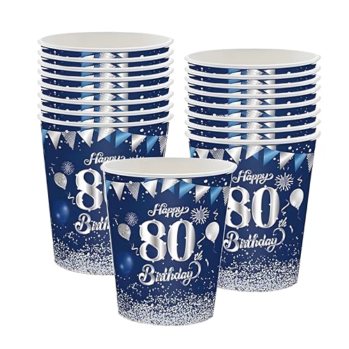 Papierbecher 80. Geburtstag, 16 Stück Einwegbecher Geburtstag, Pappbecher zum 80. Party Dekoration,Blau Silberne 80. Geburtstag Deko,Papierbecher für Junge Mädchen 80. Geburtstag Jubiläum Partyzubehör Papierbecher 80. Geburtstag, 16 Stück Einwegbecher Geburtstag, Pappbecher zum 80. Party Dekoration,Blau Silberne 80. Geburtstag Deko,Papierbecher für Junge Mädchen 80. Geburtstag Jubiläum Partyzubehör von POPOYU