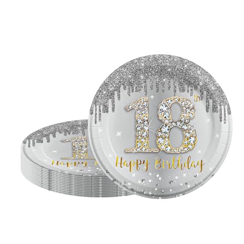 Pappteller 18 Geburtstag,16 Stück Einwegteller Geburtstag,18cm Pappteller Einweg für Junge Mädchen,Silber und Gold Pappteller für Party Geburtstag,Happy 18th Birthday Silbergold Geburtstagsbesteck Pappteller 18 Geburtstag,16 Stück Einwegteller Geburtstag,18cm Pappteller Einweg für Junge Mädchen,Silber und Gold Pappteller für Party Geburtstag,Happy 18th Birthday Silbergold Geburtstagsbesteck von POPOYU