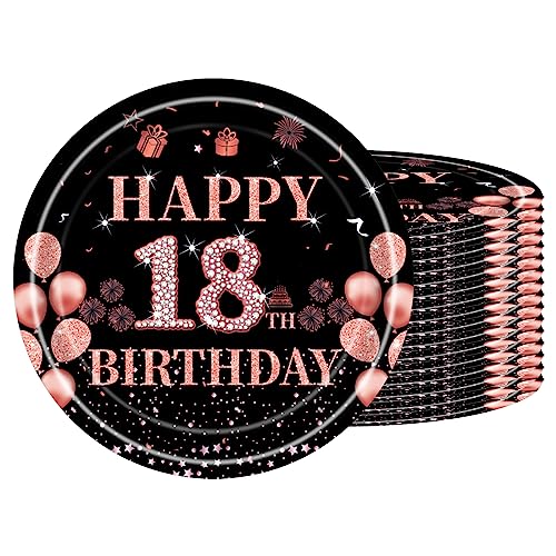 Pappteller 18. Geburtstag - 16 Stück Einwegteller, 18cm für Junge Mädchen - Schwarz Rosé Gold für Party - Happy 18th Birthday Pappteller 18. Geburtstag - 16 Stück Einwegteller, 18cm für Junge Mädchen - Schwarz Rosé Gold für Party - Happy 18th Birthday von POPOYU