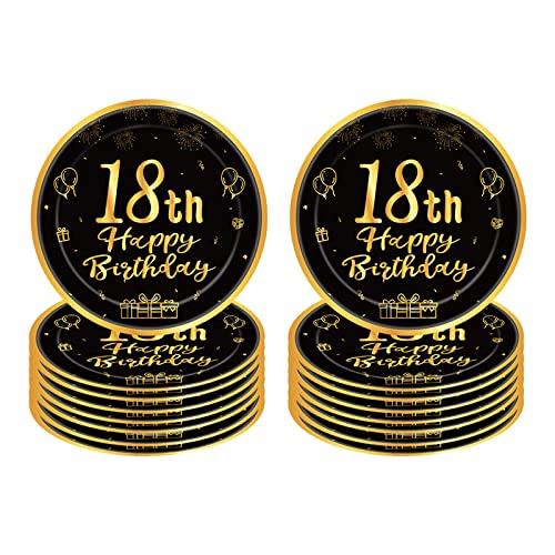 Pappteller 18 Geburtstag,16 Stück Einwegteller Geburtstag,23cm Pappteller Einweg für Junge mädchen,Schwarz und Gold Pappteller·für PartyGeburtstag,Happy 18th Birthday Einwegteller für 18Geburtstag Pappteller 18 Geburtstag,16 Stück Einwegteller Geburtstag,23cm Pappteller Einweg für Junge mädchen,Schwarz und Gold Pappteller·für PartyGeburtstag,Happy 18th Birthday Einwegteller für 18Geburtstag von POPOYU