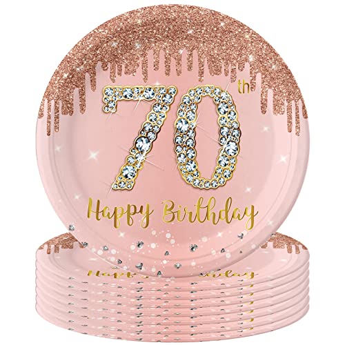 Pappteller 70. Geburtstag,16 Stück Pappteller zum 70 Geburtstag Frauen,23cm Rosé Gold Happy 70th Birthday Einwegteller Pappteller 9 Zoll für Party Dekoration 70 Geburtstag Frauen,Jubiläum Partyzubehör von POPOYU