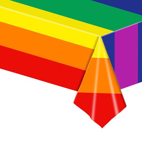 Regenbogen-Tischdecke, Gay Pride Regenbogen-Tischdecke, 137,2 x 274,3 cm, Regenbogen-Einweg-Kunststoff-Tischdecke, rechteckige Tischdecke für Gay-Pride-Party, Sommer, Strand, Kindergeburtstag, von POPOYU