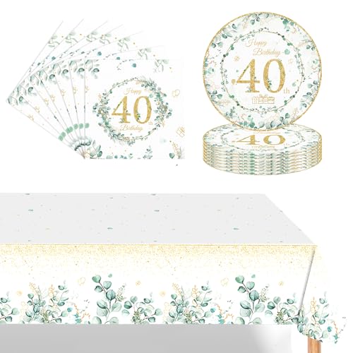 Salbeigrün 40. Geburtstag Partygeschirr Set,Teller 9 Zoll Servietten Kunststoff Rechteckige Tischdecke,37 Stück Eukalyptusgrün Partygeschirr Set für ihrer Frauen 40. Geburtstag Party Dekorationen Salbeigrün 40. Geburtstag Partygeschirr Set,Teller 9 Zoll Servietten Kunststoff Rechteckige Tischdecke,37 Stück Eukalyptusgrün Partygeschirr Set für ihrer Frauen 40. Geburtstag Party Dekorationen von POPOYU