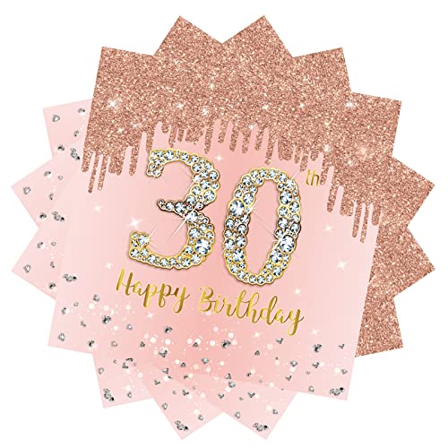 Servietten 30 Geburtstag,20 Stück Papierserviette Geburtstag,33 x 33 cm Geburtstagsservietten,Rosé und Gold Tischdekoration für Party Geburtstag,Happy 30th Birthday Paper Napkins für 30. Geburtstag von POPOYU