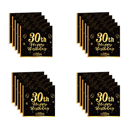 Servietten 30 Geburtstag,20 Stück Papierserviette Geburtstag,33 x 33 cm Geburtstagsservietten,Schwarz und Gold Tischdekoration für Party Geburtstag,Happy 30th Birthday Paper Napkins für 30. Geburtstag von POPOYU