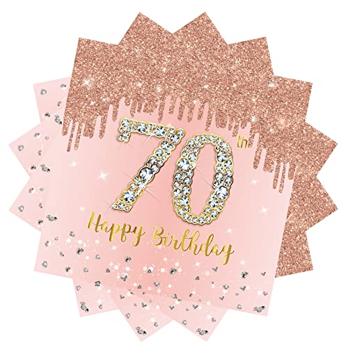 Servietten 70 Geburtstag,20 Stück Papierserviette Geburtstag,33 x 33 cm Geburtstagsservietten,Rosé und Gold Tischdekoration für Party Geburtstag,Happy 70th Birthday Paper Napkins für 70. Geburtstag von POPOYU