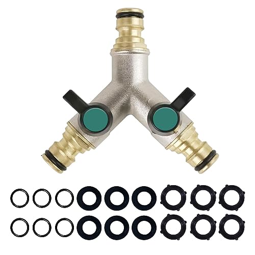 Wasserumsteller-Adapter mit An-/Aus-Ventil,Messing-2-Wege-Gartenschlauch-Splitter, Y-Form,Y-Stecker, Schlauchendverbinder, Außenhahn-Splitter, 2-Wege-Schlauchverbinder, Schlauch-Y-Splitteranschluss von POPOYU