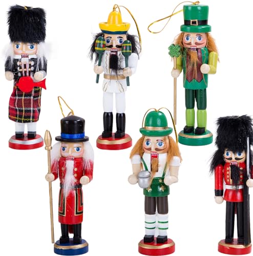 Weihnachten Nussknacker Figur, 18cm Holz Soldat, 6Pcs Figuren Deko Klein für Weihnachtsdekoration Weihnachtsschmuck Christmas Decorations von POPOYU