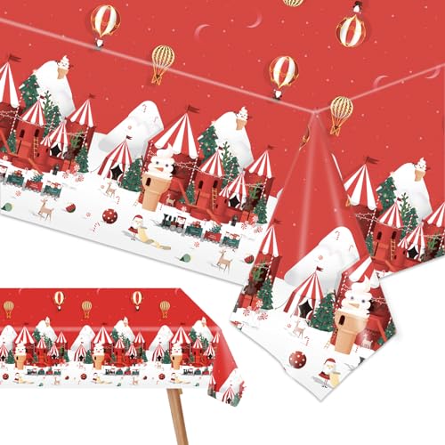 Weihnachten Pappteller und Servietten Set,Weihnachtstischdecke Rot,137x274cm Tischdecke Weihnachten Rechteckige Nussknacker Weihnachten Tischhussen Tischläufe Xmas von POPOYU