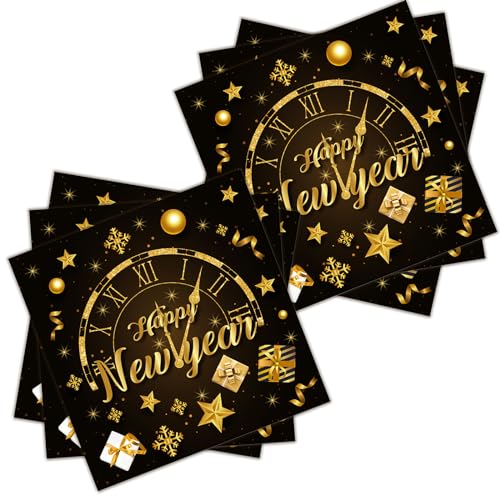 Weihnachtsservietten Papier 20 Stück New Year Servietten Schwarzes Gold Winterservietten Tischdeko 33x33cm Weihnachten Deko Fröhliche Weihnachten Servietten Xmas große Kunststoff-Tischdecke Party von POPOYU