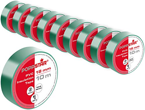 POPPSTAR 10x 10m Universal Isolierband, PVC Dichtband und Klebeband (Dichtungsband zur Isolation - Reparatur von elektrischen Leitern) (Band 18mm breit), grün von POPPSTAR
