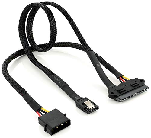 POPPSTAR 50cm Dualkabel - Sata 3 Datenkabel und Stromkabel (Sata 3 Kabel für Daten und Molex zu S-ATA Stromadapter (4-Pin auf 15-Pin Sata) in einem), gesleevt, schwarz von POPPSTAR