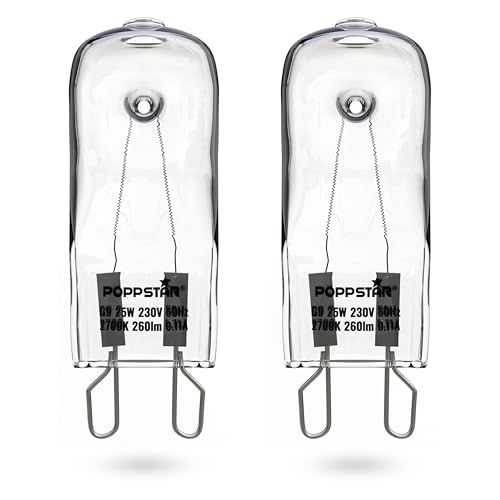 POPPSTAR Backofenlampe G9 40W hitzebeständig bis 300 Grad (2400K warmweiß, 400lm), 2er-Pack von POPPSTAR