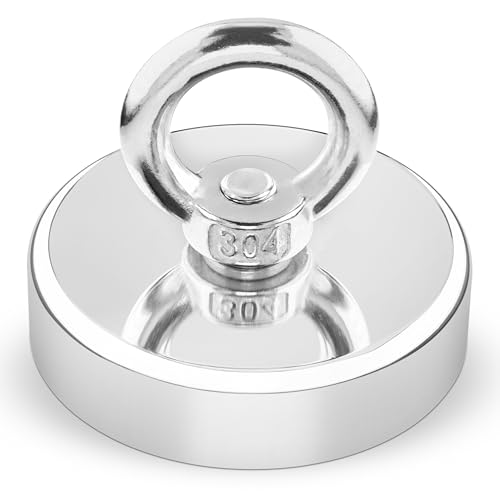 POPPSTAR Ösenmagnet Neodym (Haftkraft 160 kg, Durchmesser 60 mm), extra stark, silbern von POPPSTAR