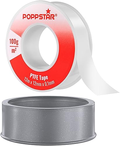 POPPSTAR Teflonband DVGW 12m x 12mm x 0,1mm (100g/m² PTFE-Dichtband, GRp für Grobgewinde, Trinkwassergeeignet), 1 Rolle von POPPSTAR