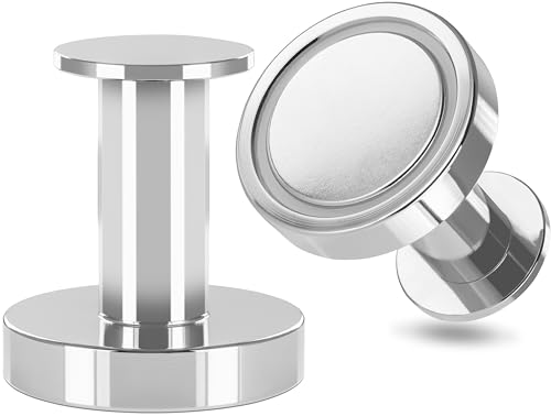 POPPSTAR Runde Magnethaken extra stark - Set mit 2 silbernen Neodym Haken-Magneten, verwendbar als magnetische Kleiderhaken, Handtuchhalter, Geschirrtuchhalter von POPPSTAR