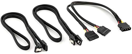 POPPSTAR Sata 3 Datenkabel mit Molex Sata Adapter (2x 60cm Sata 3 Kabel (Stecker 1x gerade, 1x gerade-90°), 30cm Molex zu S-ATA Stromadapter (4-Pin auf 2x 15-Pin Sata)), gesleevt, schwarz von POPPSTAR