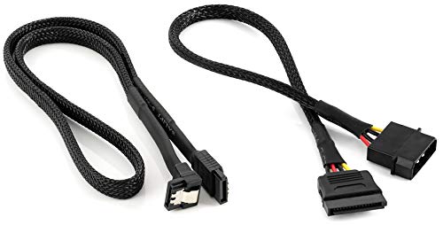 POPPSTAR Sata 3 Datenkabel mit Molex Sata Adapter (60cm Sata 3 Kabel (Stecker gerade-90°), 30cm Molex zu S-ATA Stromadapter (4-Pin auf 15-Pin Sata)), gesleevt, schwarz von POPPSTAR